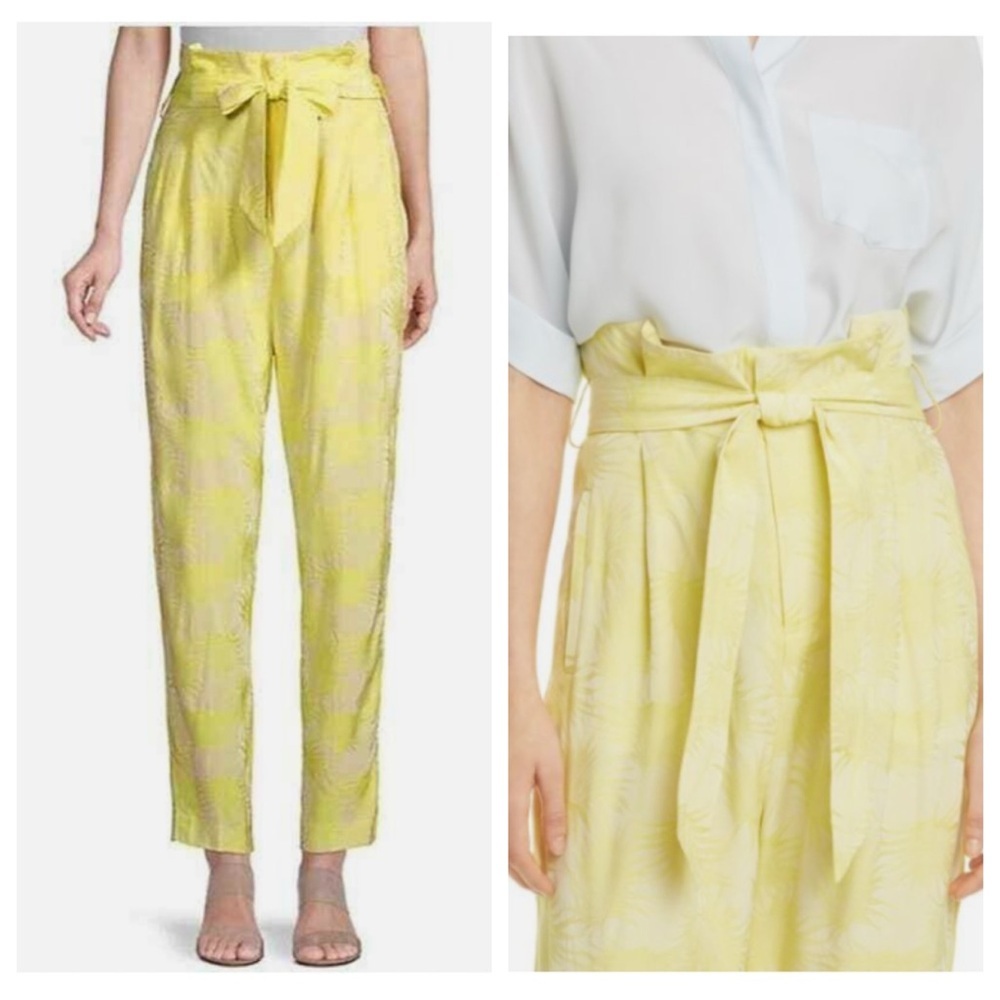 NWT! Equipment JOELE JACQUARD PAPERBAG WAIST PANTS IN GREEN SHINE YELLOW CREAM